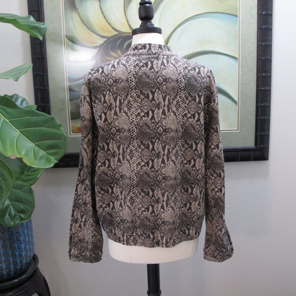 LOVEFIRE Brown Python Print Denim Bomber Jacket - Picture 9 of 11